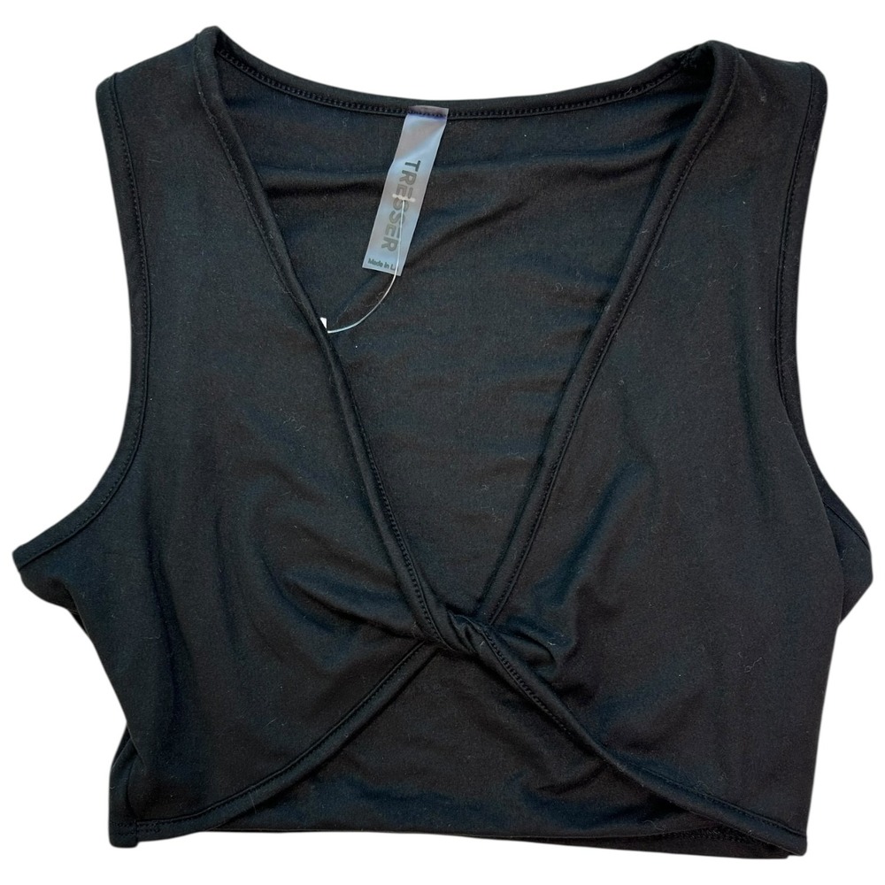 NWT Tresser Black Twist Front Crop Top Small Sleeveless Stretchy Basic